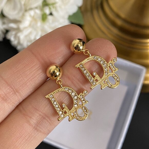 Dior Logo Crystal - Encrusted Drop Earrings - Picture 1 of 5